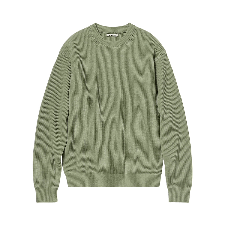 Auralee Super Fine Wool Rib Knitwear "Dusty Green"