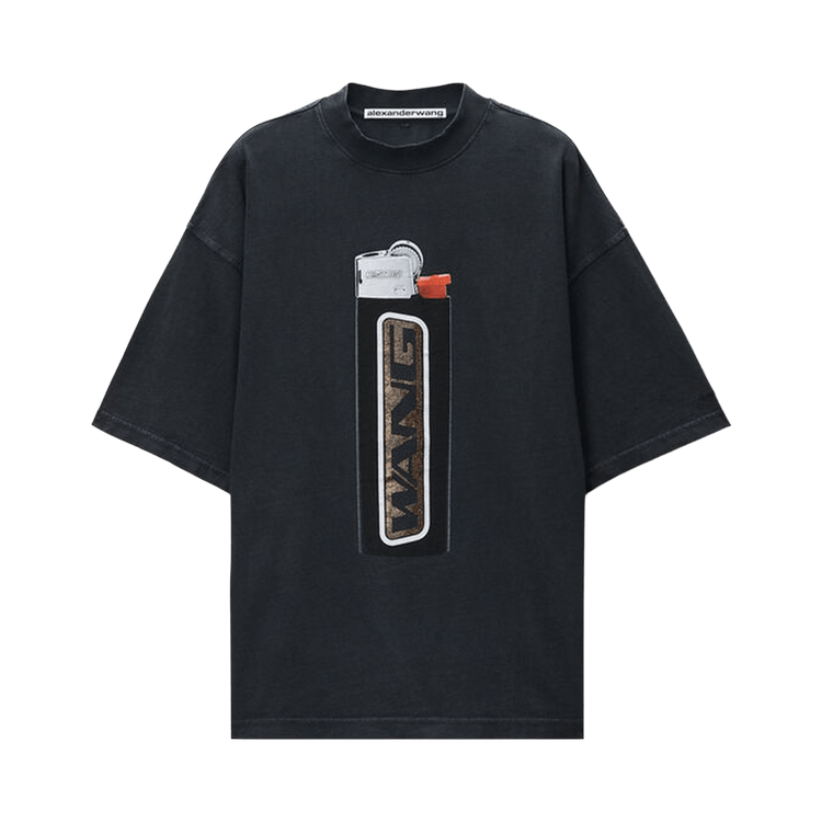 Alexander Wang Short-Sleeve Tee with Lighter Graphic "Washed Black"