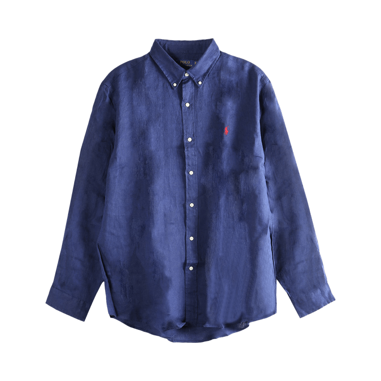 Polo Ralph Lauren Long-Sleeve Piece Dye Linen Sport Shirt "Classic Navy"