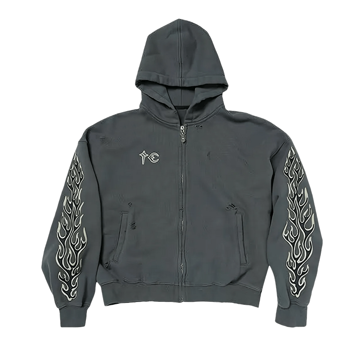 Thug Club Leather Flame Zip Up Hoodie "Grey"