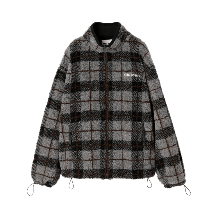 Miu Miu Check Teddy Zip Up Sweatshirt "Grey/Black"