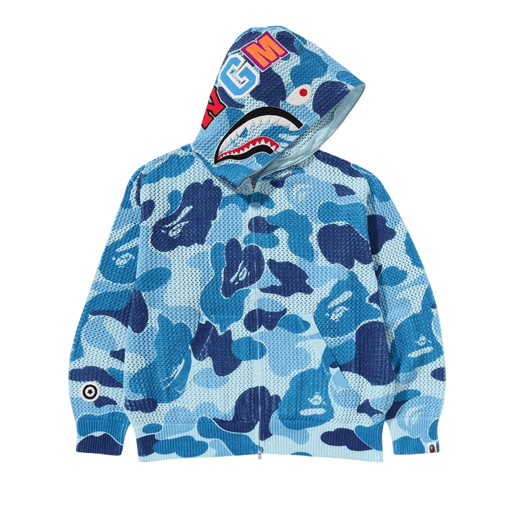 BAPE ABC Camo Crochet Relaxed Fit Shark Full Zip Hoodie "Blue"