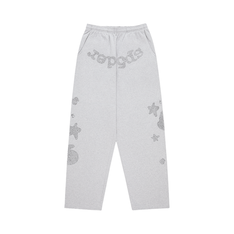 Sp5der Rhinestone Beluga V2 Wide Leg Sweatpant "Heather Grey"
