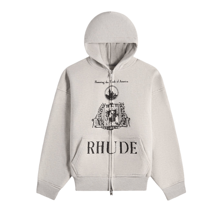 Rhude Youth Of America Zip Up Hoodie "Heather Grey/Black"