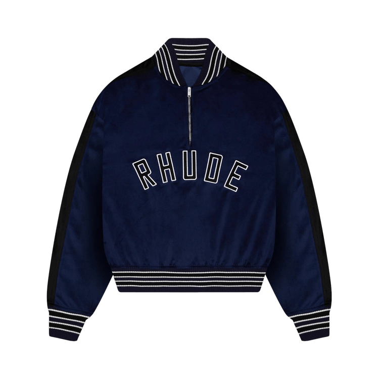 Rhude Velour Track Quarter Zip "Navy/Black/White"