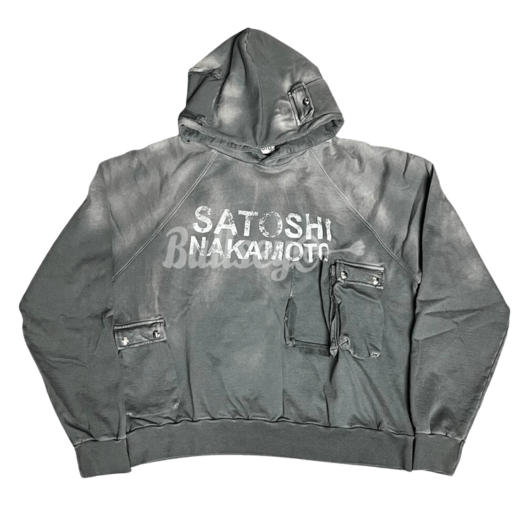 Satoshi Nakamoto Cargo Hoodie "Washed Black"