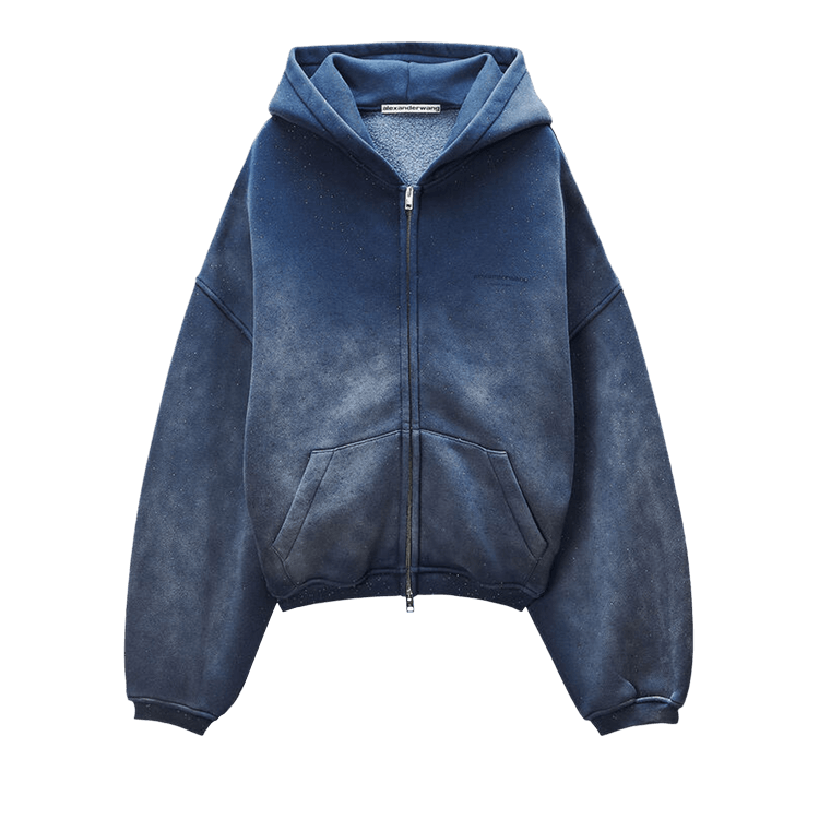 Alexander Wang Allover Hotfix Zip Up Hoodie "Washed Navy"