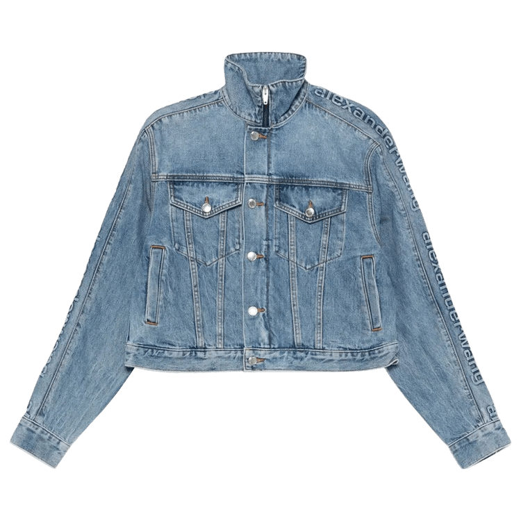 Alexander Wang Embossed Logo Panel Denim Track Jacket "Vintage Light Indigo"