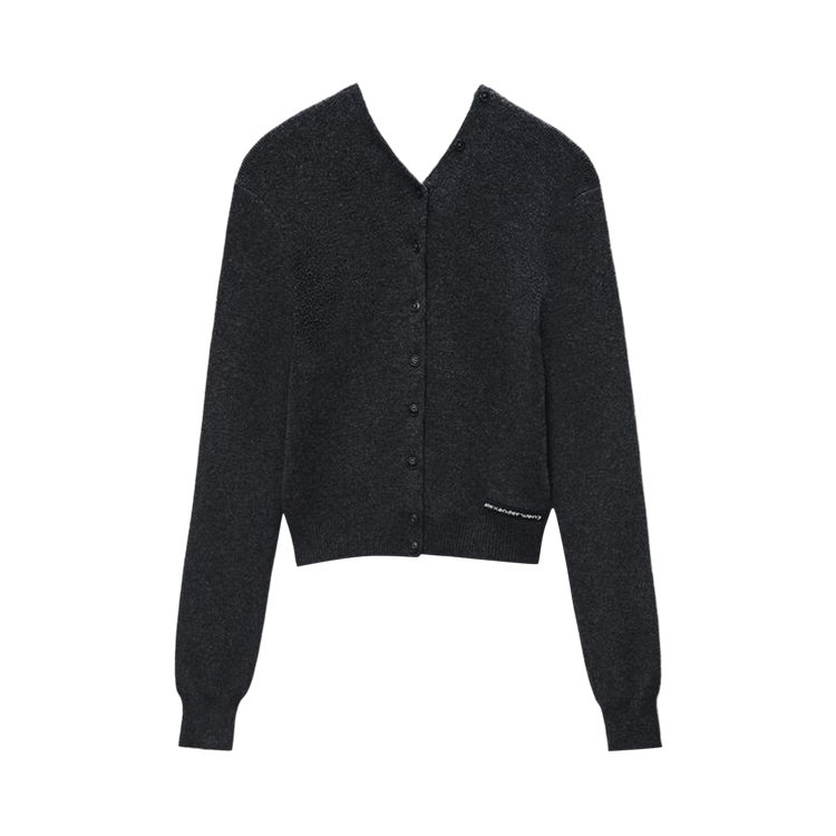 Alexander Wang Knit Logo Label High Neck Button Up Cardigan "Charcoal"