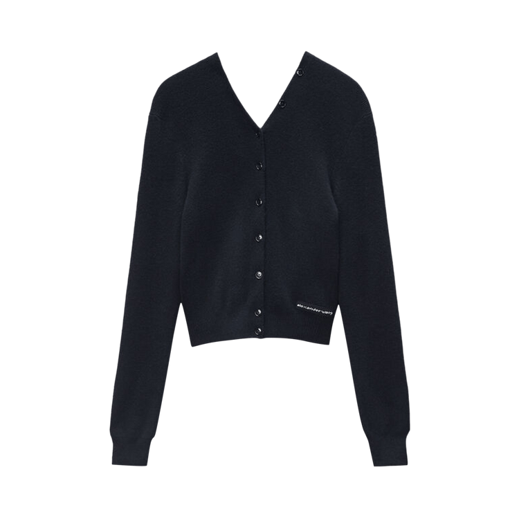 Alexander Wang Knit Logo Label High Neck Button Up Cardigan "Black"