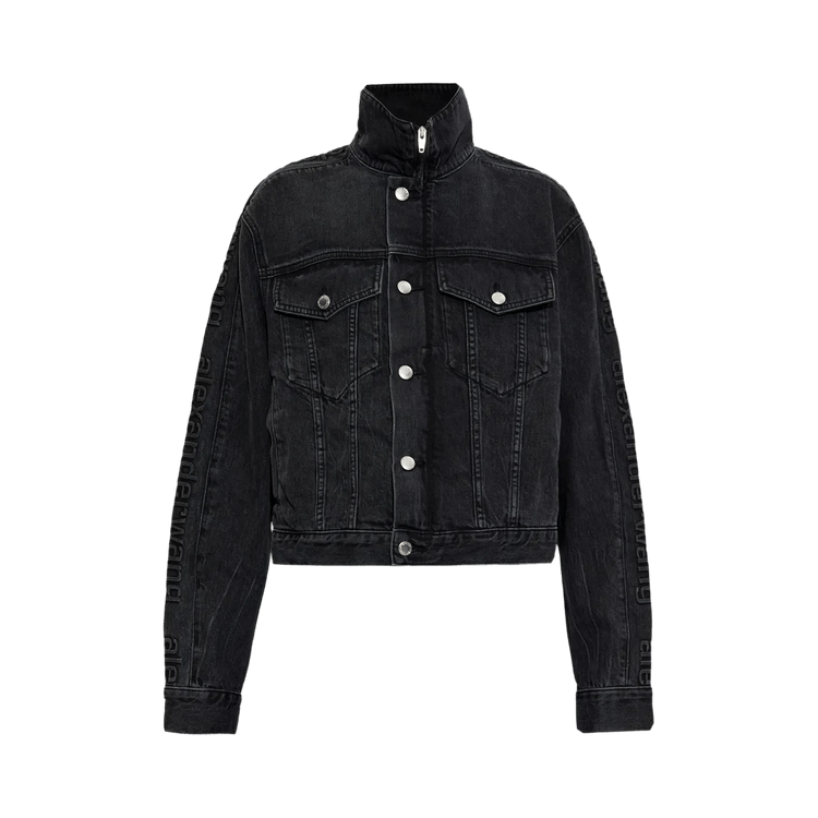 Alexander Wang Embossed Logo Panel Denim Track Jacket "Grey Aged"