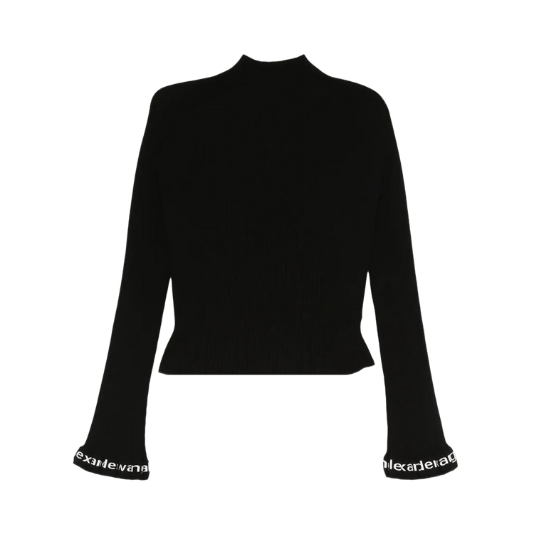 Alexander Wang Logo Ribbed Long-Sleeve Zip Turtleneck Pullover "Black"