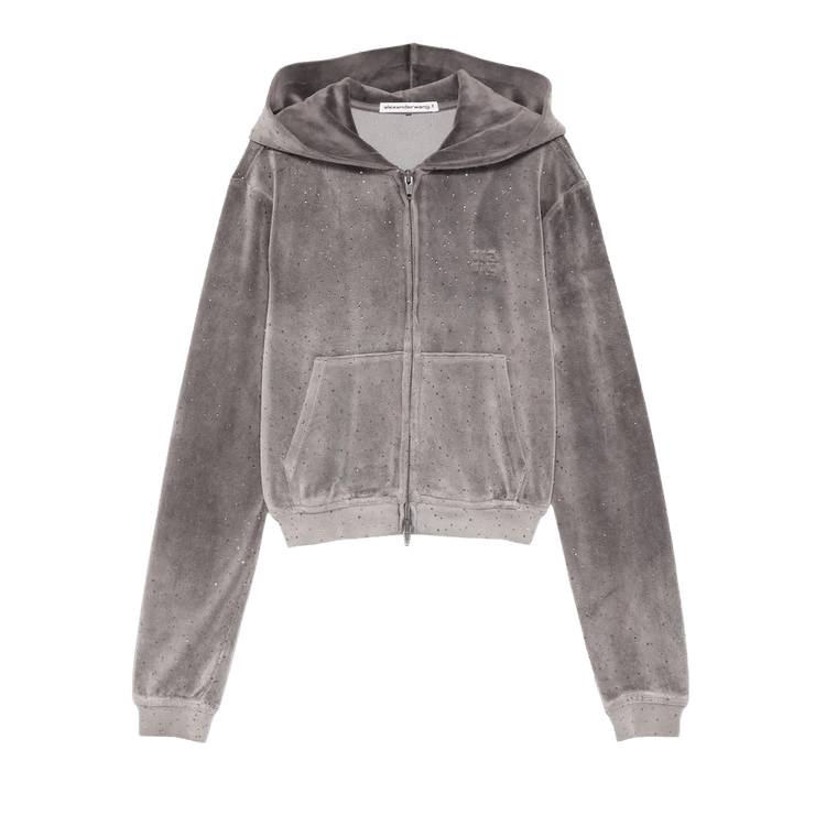 Alexander Wang Allover Hotfix Shrunken Zip Up Hoodie "Titanium"