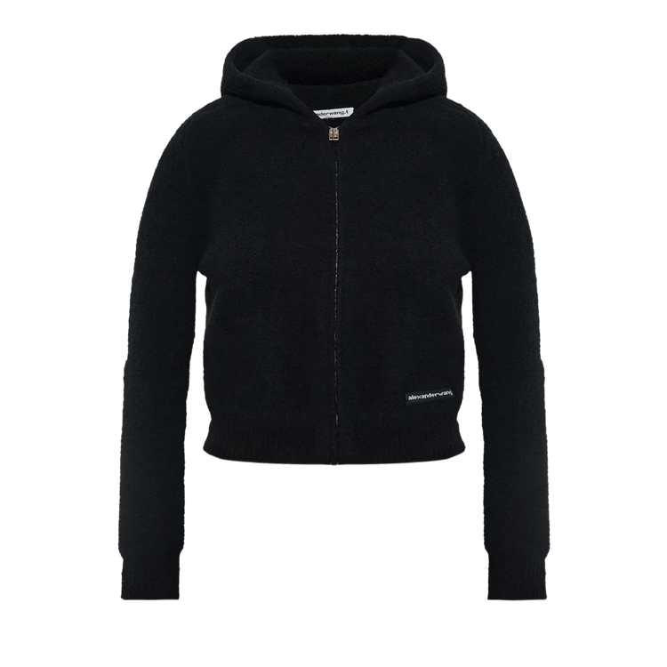 Alexander Wang Knit Logo Label Shrunken Zip Up Hoodie "Black"