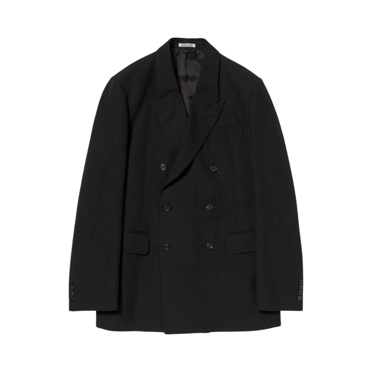 Auralee Wool Cotton Linen OX Double Breasted Jacket "Black"
