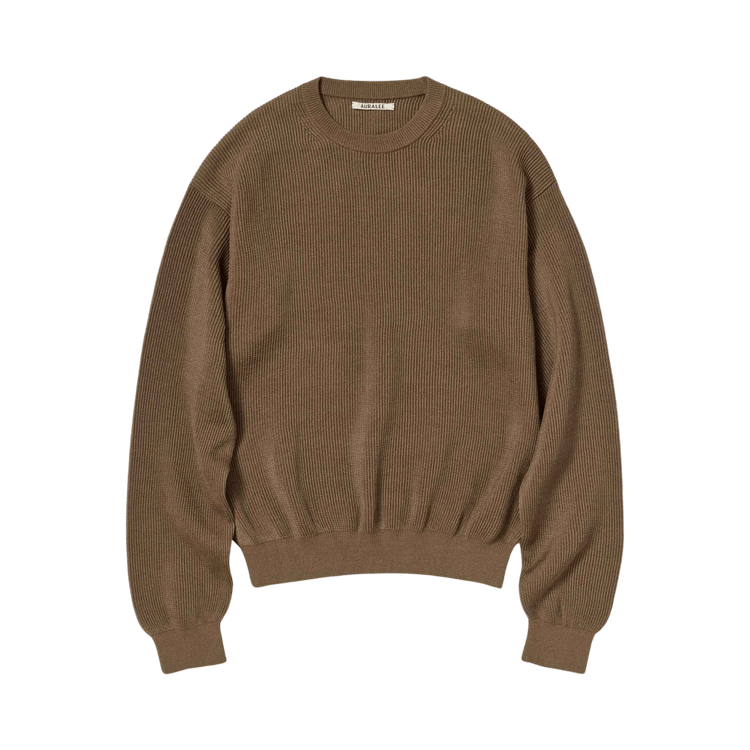 Auralee Flat Yarn Rib Knit Pullover "Light Brown"