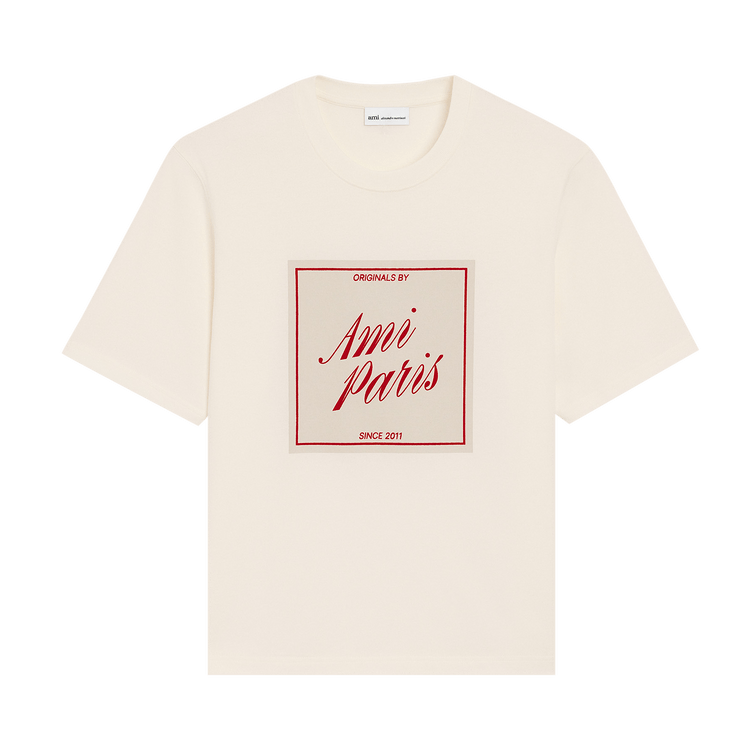 Ami Boxy Fit Short Sleeves T-Shirt With Signature Print At Front "Blanc Creme"