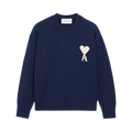 Ami Quota Crewneck Sweater With Contrasted Ami De Coeur "Encre/Ecru"