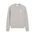 Ami Crewneck Classic Fit With Ami De Coeur Knitted Patch "Gris Cend Chine/Blanc Cr"