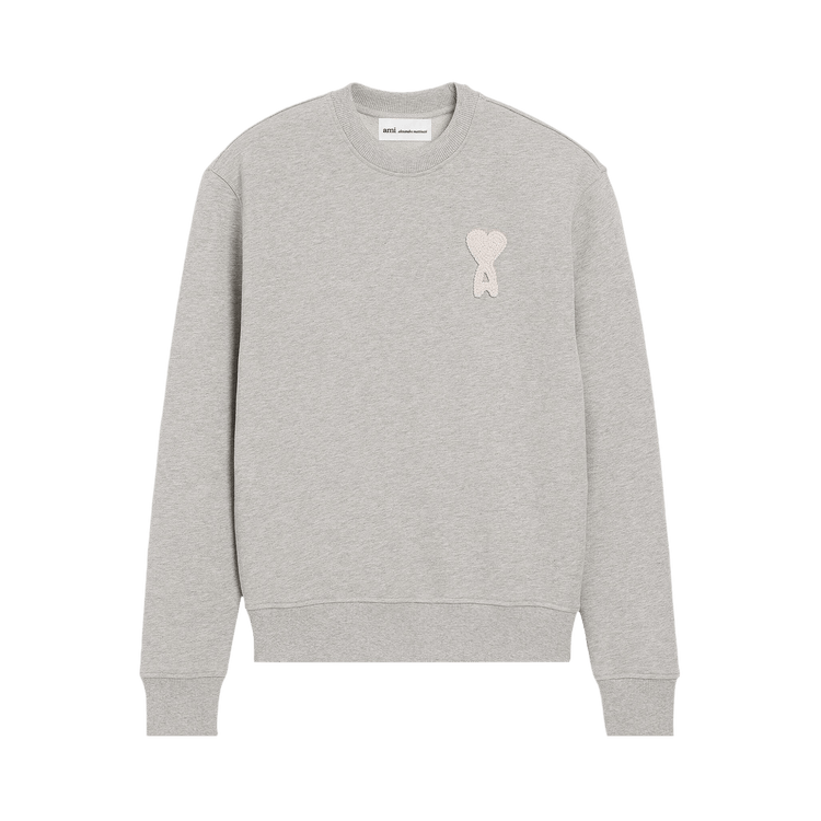 Ami Crewneck Classic Fit With Ami De Coeur Knitted Patch "Gris Cend Chine/Blanc Cr"