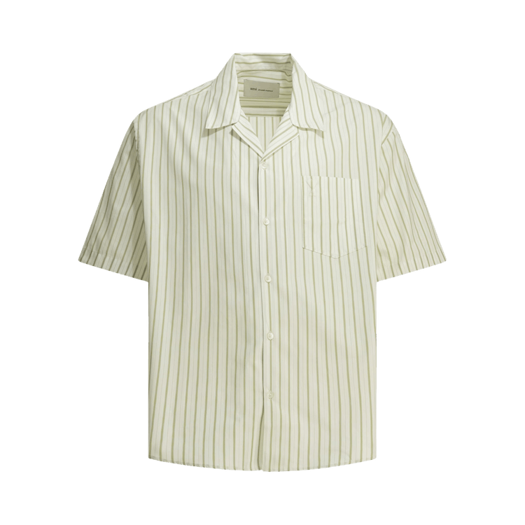 Ami Short-Sleeve Boxy Shirt With Camp Collar and Embossed Ami De Coeur "Blanc/Matcha"
