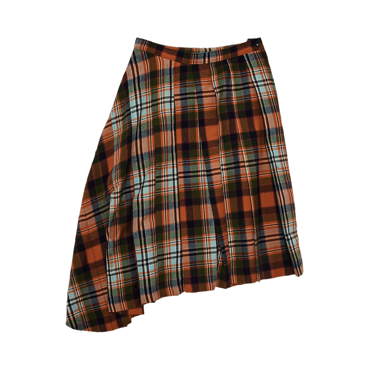 Comme des Garçons Pleated Tartan Skirt "Orange/Navy"