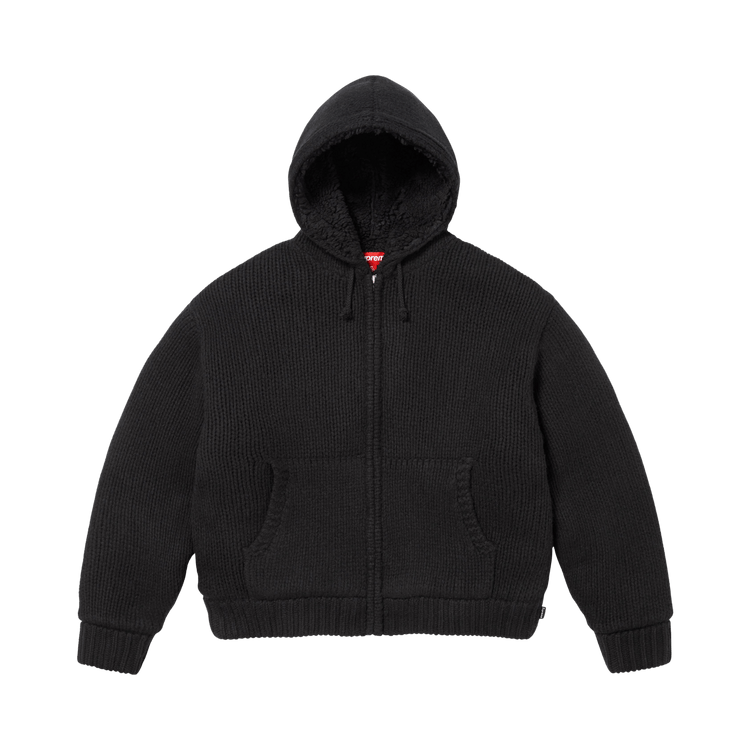 Supreme Faux Shearling Lined Zip Up Hooded Sweater "Black"