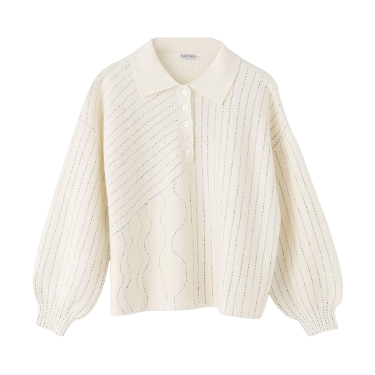 Glass Cypress Embroidered Knit Polo "White"