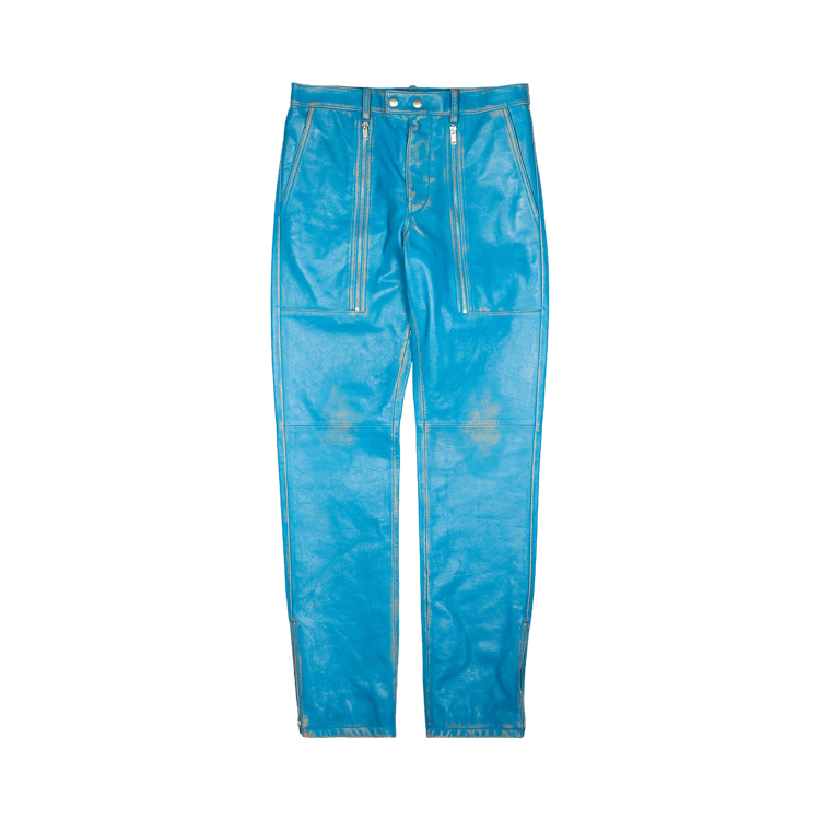 Jil Sander Distressed Leather Biker Pants "Blue"