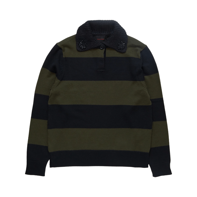 Simone Rocha Fuzzy Collar Striped Rugby Knit Jumper "Green"