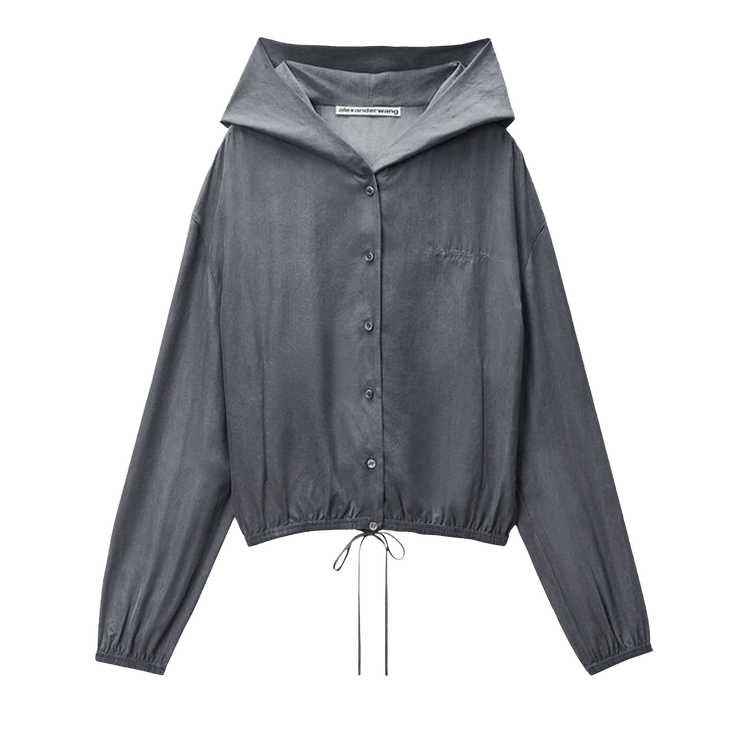 Alexander Wang Frontplacket Drapey Hoodie "Thunder Grey"