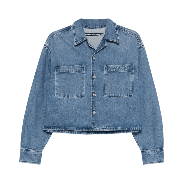Alexander Wang Cropped Long-Sleeve Shirt "Vintage Marbled Blue"