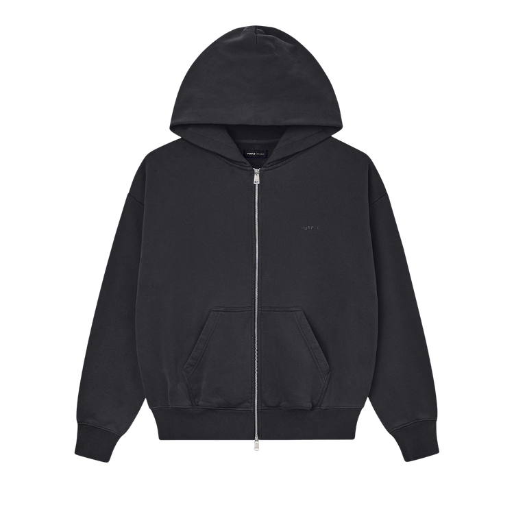 PURPLE BRAND Fleece Zip Front Hoodie "Black"