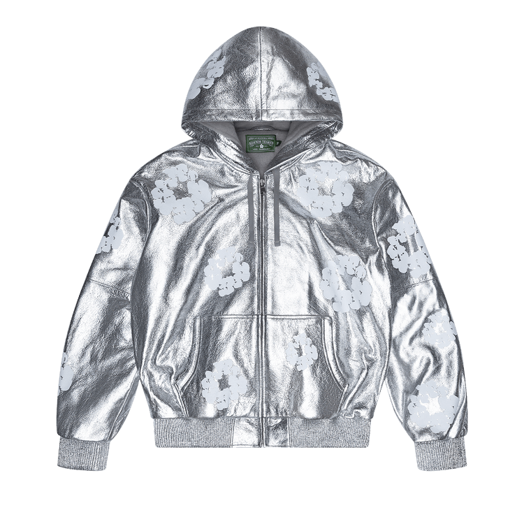 Denim Tears Leather Cotton Wreath Zip Hoodie "Silver"