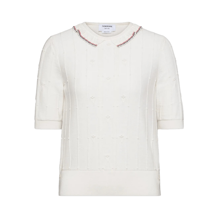 Thom Browne Wool Bobble Lace Trim T-Shirt "White"
