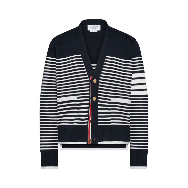 Thom Browne Fit V Neck Cardigan "Navy/White"