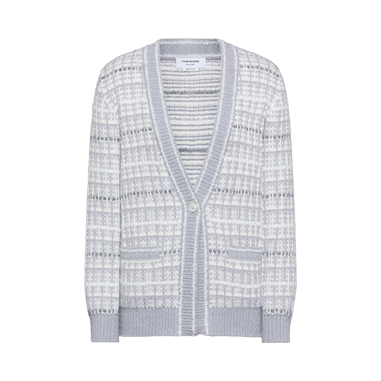 Thom Browne Tweed Elongated V Neck Cardigan "Light Grey"