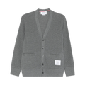 Thom Browne Textured Cotton V Neck Cardigan "Medium Grey"