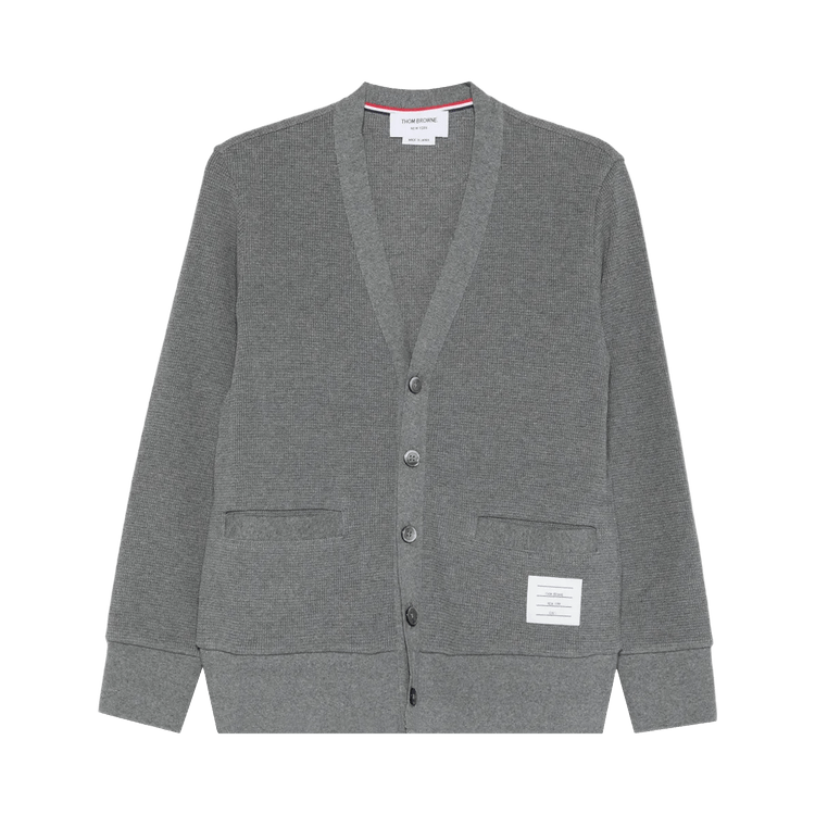 Thom Browne Textured Cotton V Neck Cardigan "Medium Grey"