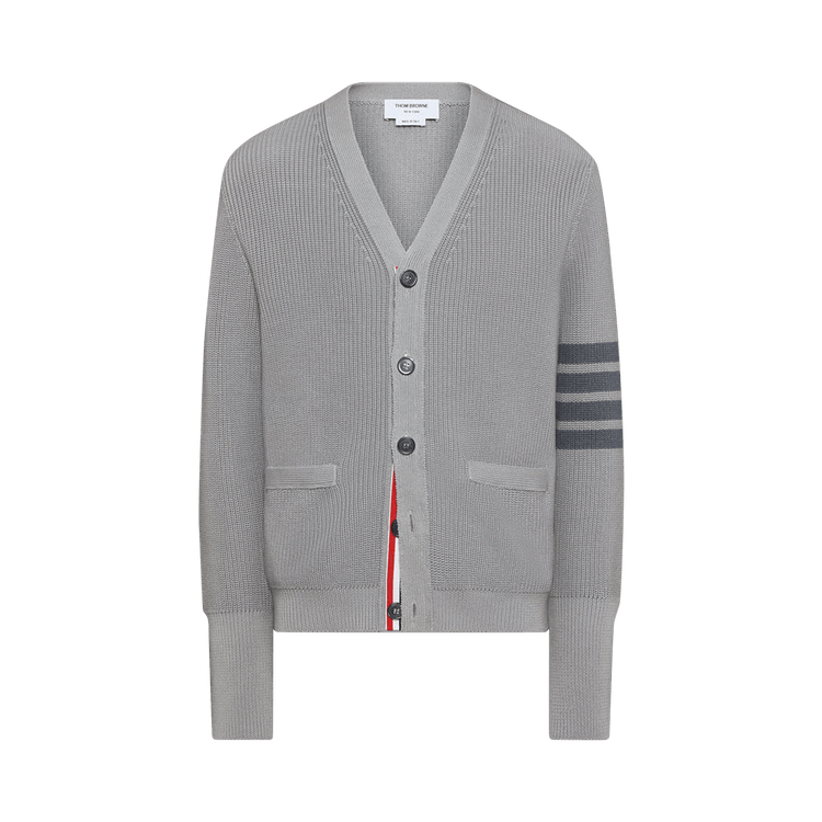 Thom Browne Tonal 4 Bar Stripe V Neck Cardigan "Light Grey"