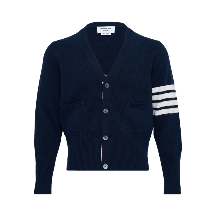 Thom Browne Wool Classic Fit V Neck Cardigan "Navy"