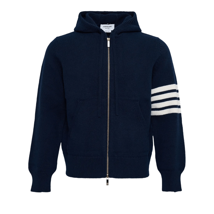 Thom Browne Hector Icon Wool Zip Up Hoodie "Navy"