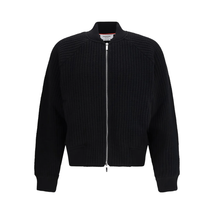 Thom Browne Chunky Wool Waffle Bomber Jacket "Black"