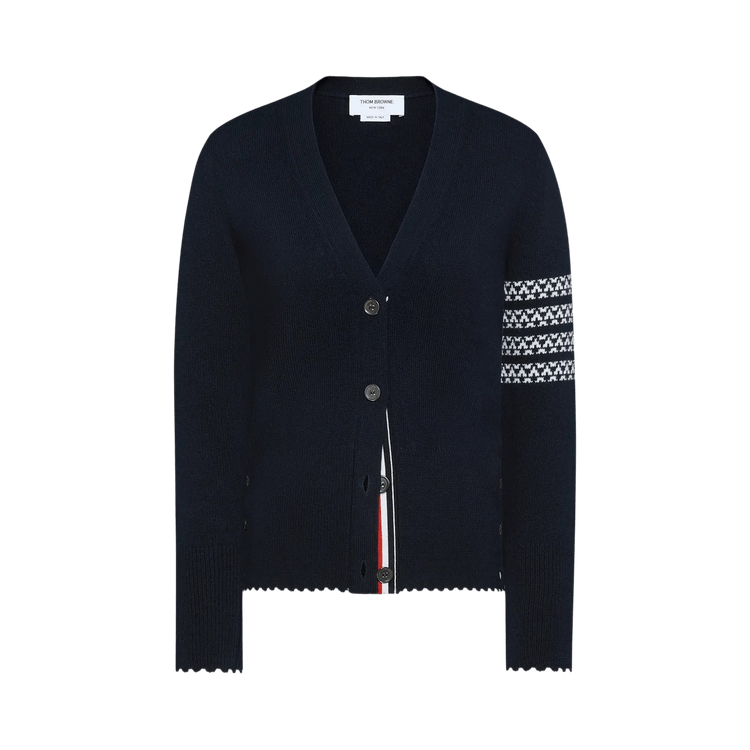 Thom Browne Holiday Hector Classic Fit V Neck Cardigan "Navy"