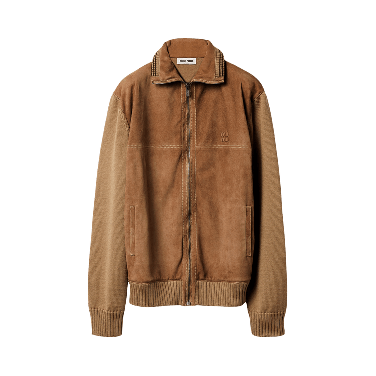 Miu Miu Leather Zipped Cardigan "Camel/Cinnamon"