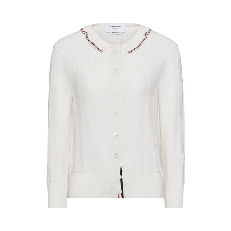 Thom Browne Merino Wool Crewneck Cardigan "White"