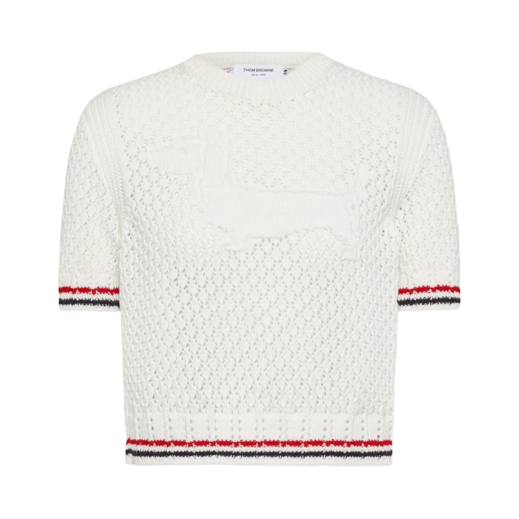 Thom Browne Hector Icon Pointelle Stitch Crewneck T-Shirt "White"