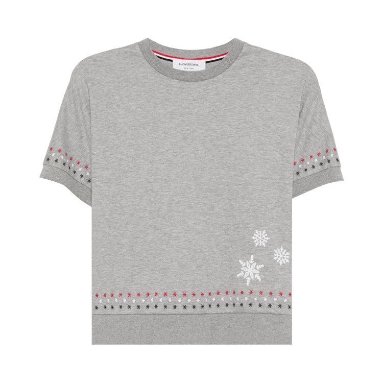 Thom Browne Snowflake Embroidery Short-Sleeve Dolman Tee "Medium Grey"