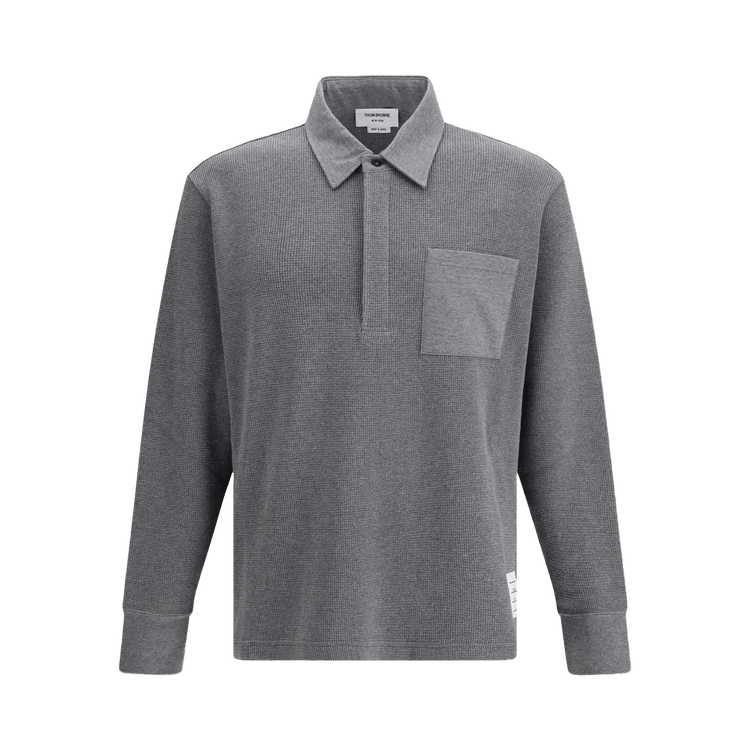 Thom Browne Textured Cotton Rugby Polo Shirt "Medium Grey"