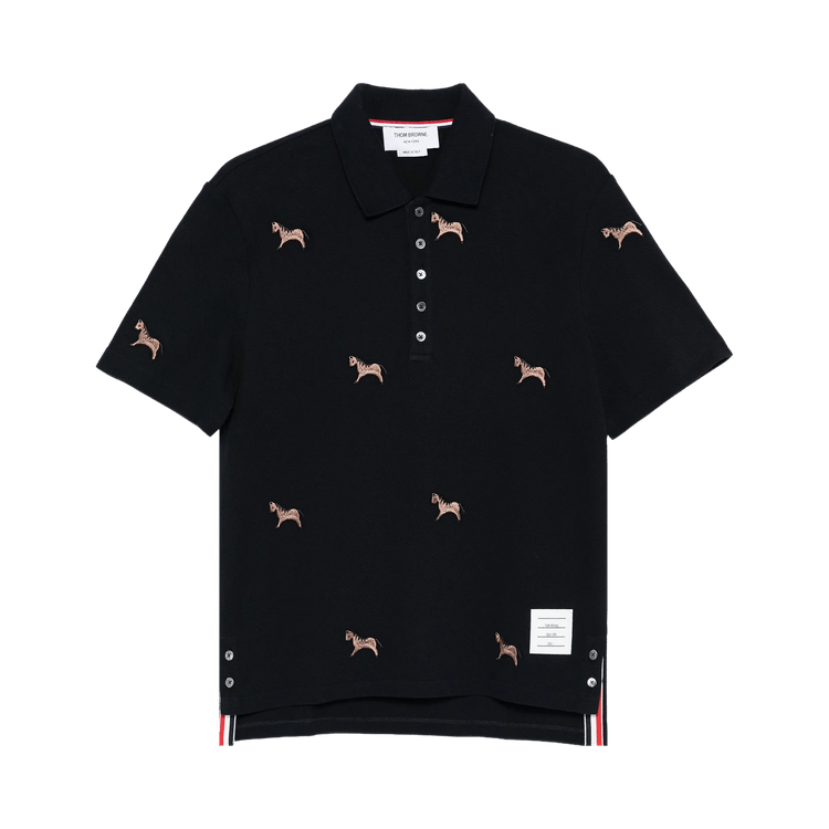Thom Browne Horse Embroidery Short-Sleeve Polo Shirt "Navy"